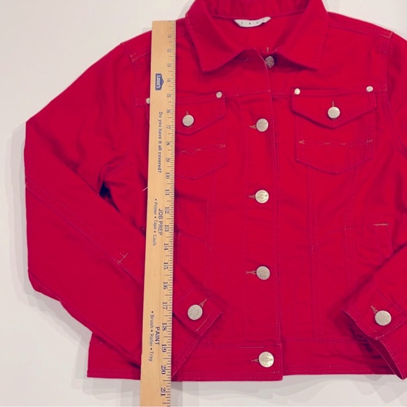 Cabi, M, red, vintage jean jacket with silver buttons - Picture 6 of 8